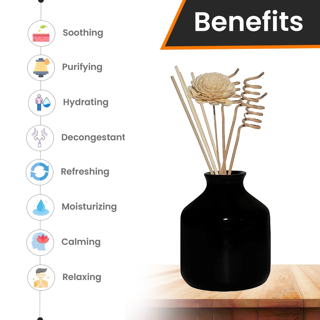 Edysian Black Ceramic Decorative Reed Diffuser Set Bottle/ Round, With Lemongrass Oil Fragrance (50 ML)