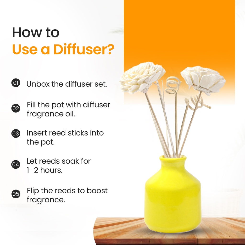 Yellow Ceramic Reed Diffuser Set -  Round