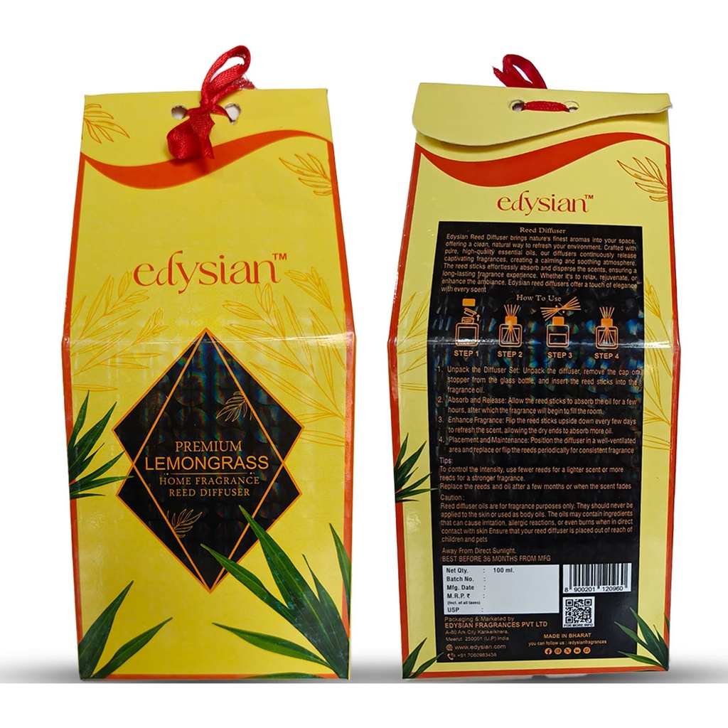 Glass Reed Diffuser Set, With Lemongrass Oil Fragrance