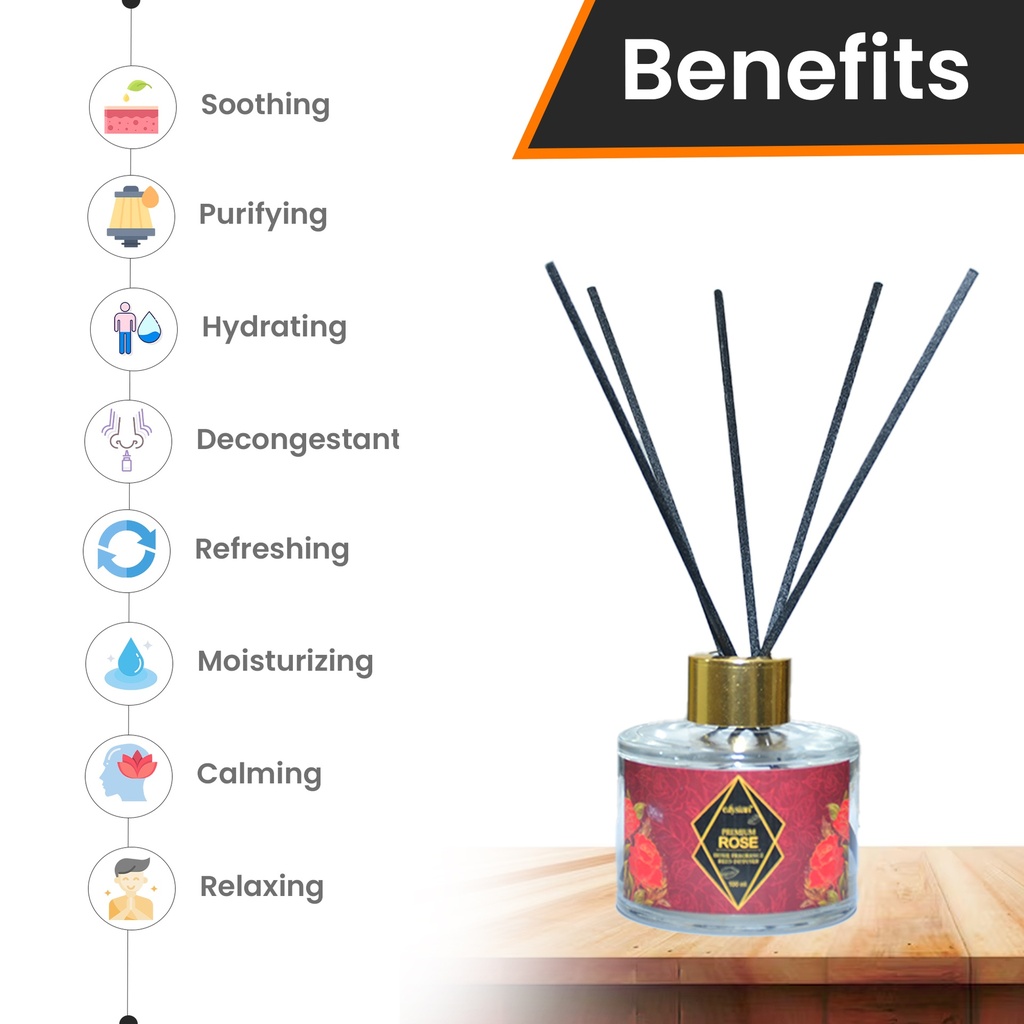 Glass Reed Diffuser Set, With Rose Oil Fragrance