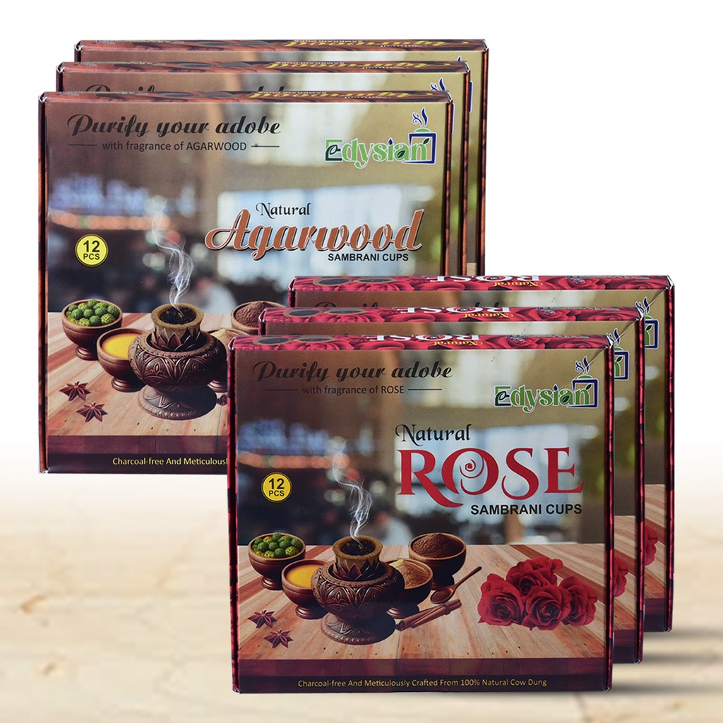  Rose and Agarwood Sambrani Dhoop Cups Combo Pack